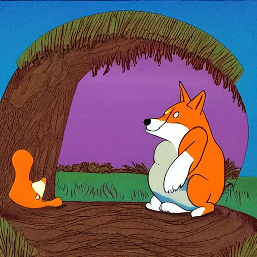 Image similar to VHS tape cover illustration of the 1992 animated film, Fatty Fox in the Haunted Forest