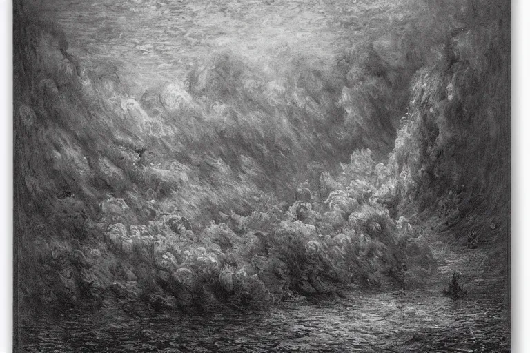 Prompt: a mad god is tearing up the world by gustave dore by claude monet