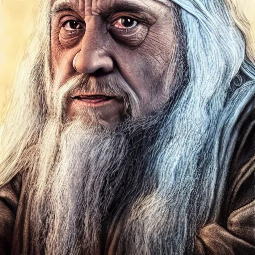 Image similar to ultra realistic illustration, danny devito as gandalf the white from lord of the rings movie, full body, high quality, highly detailrd, wide angle, illustration, digital art, full color