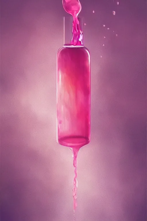 Image similar to Concentrated Vial of Pink Liquid, Pink Vapor is leaking from the top, digital art, illustration by WLOP, fantasy, magic