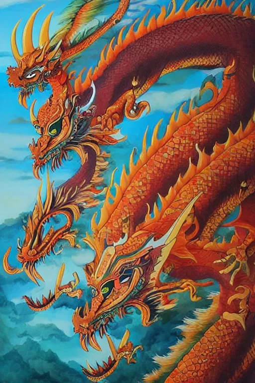 Prompt: thai dragon paintings by Chalermchai Kositpipat and Ghibli Studios