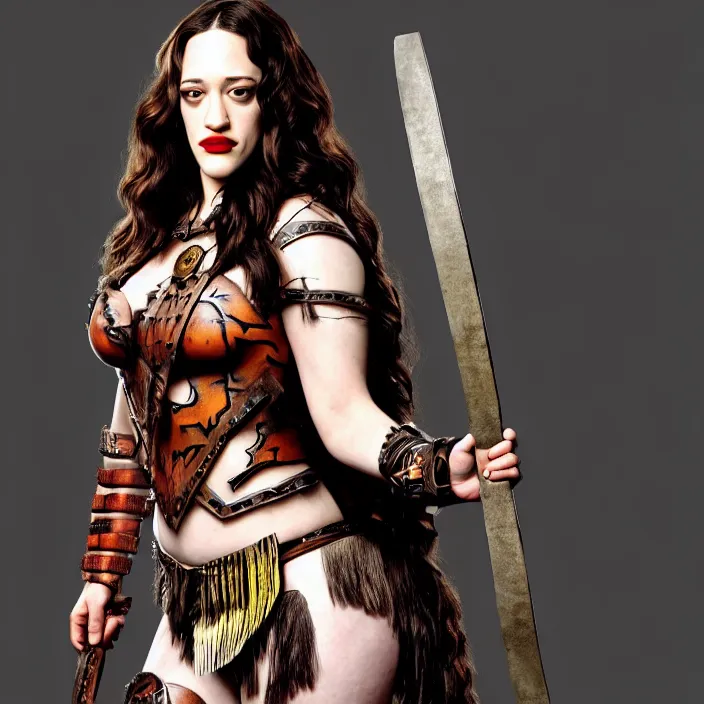 Prompt: full body photograph of kat dennings as a amazon warrior. Extremely detailed. 8k