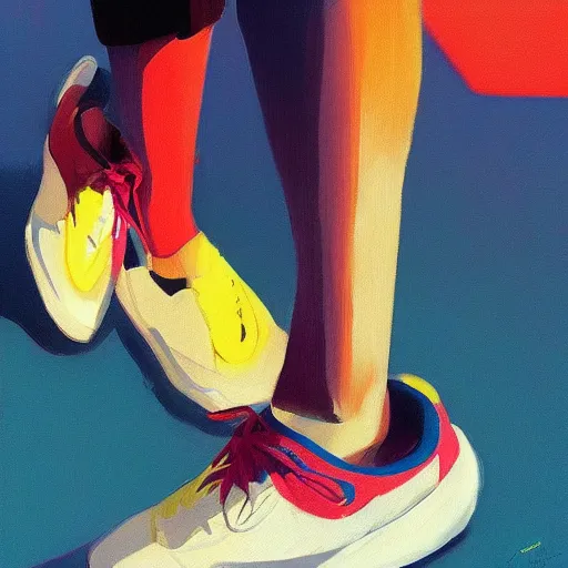 Prompt: 🌈 running shoes by atey ghailan and edward hopper