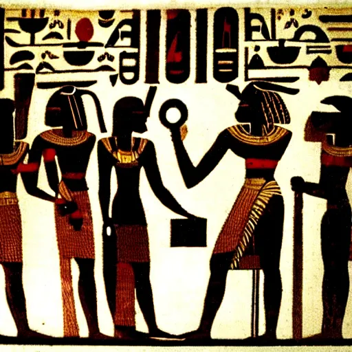 Prompt: evil black!!! egyptian hieroglyphs