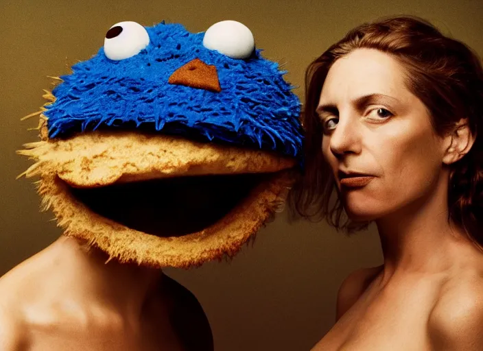 Prompt: dramatic Annie Leibovitz-style photo portrait of Cookie Monster H 704