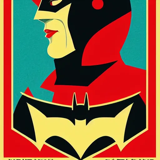 Image similar to retro poster with a painting of batman, an art deco painting by tom whalen, trending on behance, art deco, digital illustration, storybook illustration, art deco, flat shading, vector art, airbrush