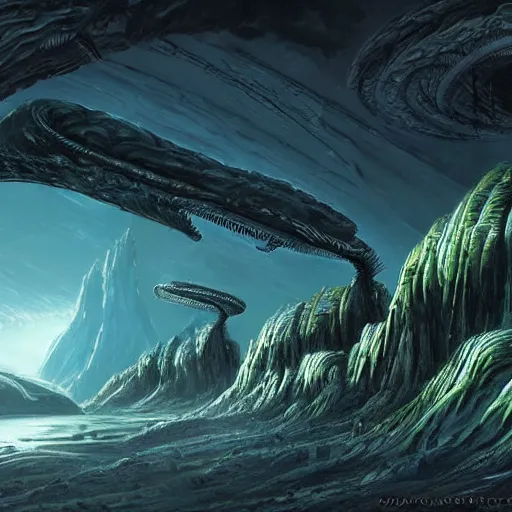 Prompt: amazing alien sci - fi landscape by pennington, bruce, arstation