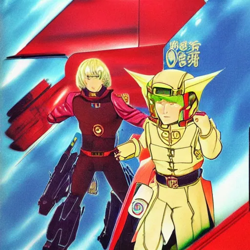 Image similar to a portrait of char aznable and garma zabi , drawn by Yoshikazu Yasuhiko,