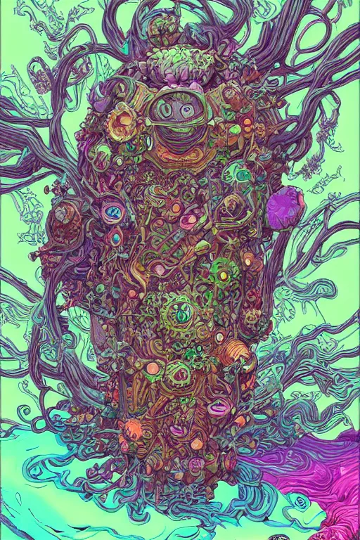 Image similar to creature sushi roots cactus elemental flush of force nature micro world fluo light deepdream a wild amazing steampunk baroque ancient alien creature, intricate detail, colorful digital painting that looks like it is from borderlands and by feng zhu and loish and laurie greasley, victo ngai, andreas rocha, john harris