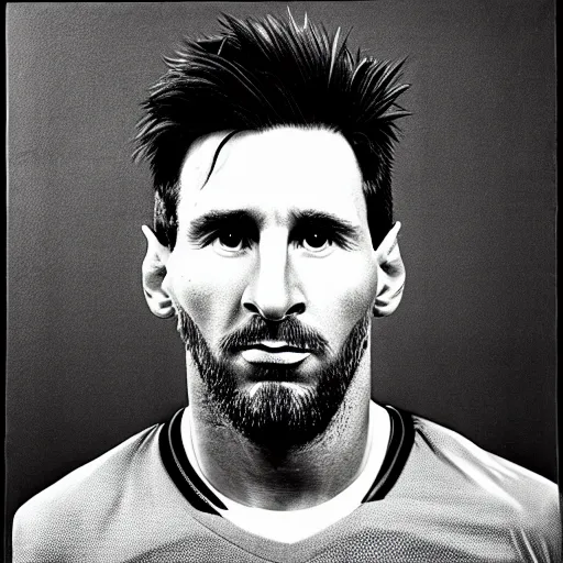 Image similar to a portrait of lionel messi in a scenic environment by vito acconci