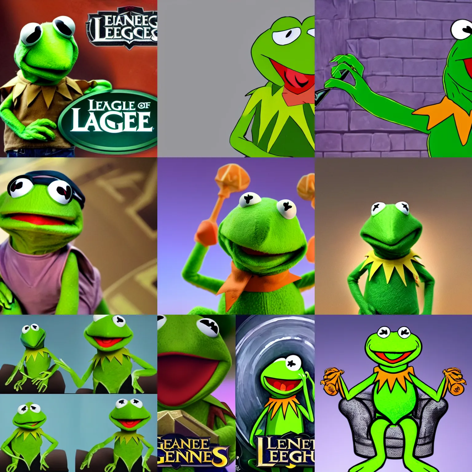 Prompt: kermit the frog as a character in the game league of legends, with a background based on the game league of legends