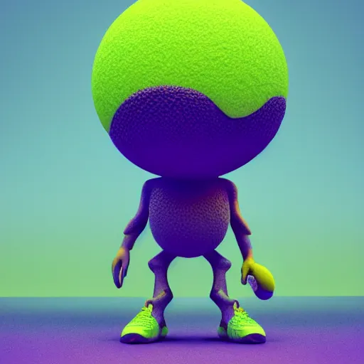 Prompt: a tennis ball monster , colorful, digital art, fantasy, magic, trending on artstation, ultra detailed, professional, Cinema 4D, 3D render by Beeple