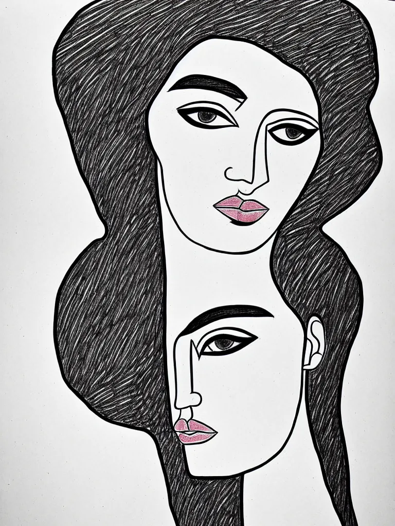 Image similar to beautiful intricate female portrait, one line drawing, bold sketch inspired by bauhaus and henri matisse.