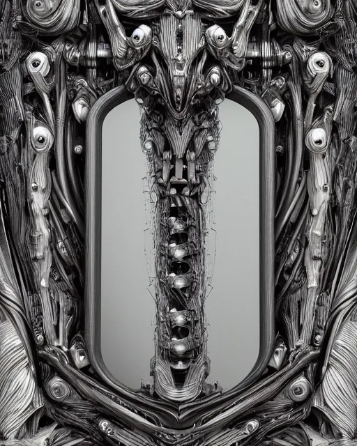 Prompt: frame mirror design by hr giger, biomechanical, 4 k, hyper detailed