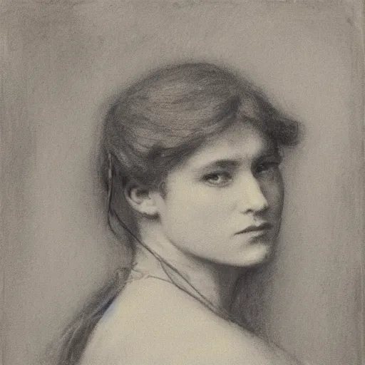 Image similar to portrait of a action heroine, by alfred stevens in charcoal