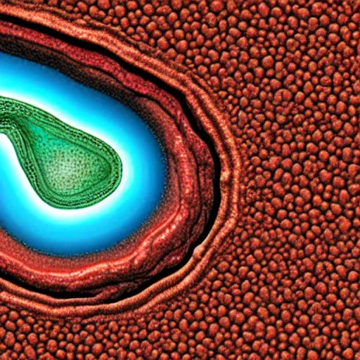 Prompt: tunneling electron microscope image of a mitochondria organelle leaking oxygen. false color. mit technology review. nature journal. nobel prize winning. ultra detailed 8 k tiff