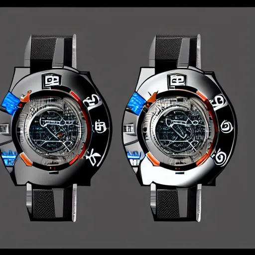 Image similar to Mockup of Cyberpunk luxury watch, photorealistic, in the style of Unreal Engine