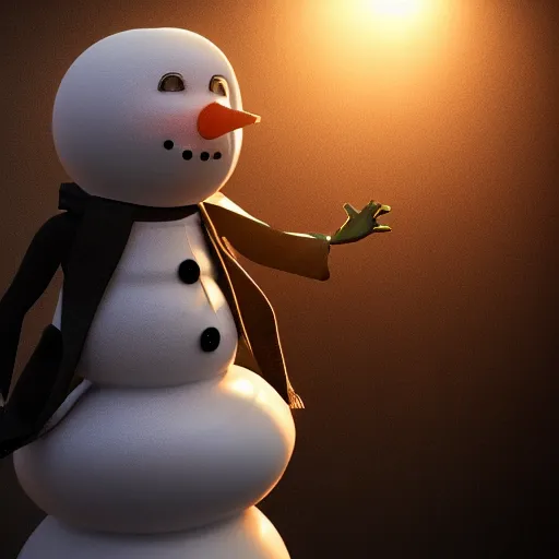 Prompt: a highly detailed humanoid snowman in business suit, artstation, DeviantArt, professional, octane render, sunset lighting