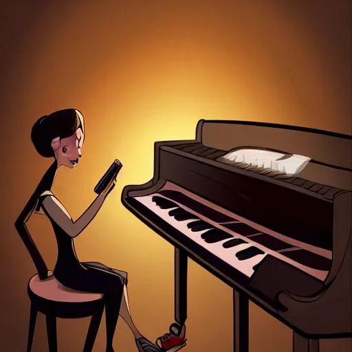 Prompt: cartoon characters of a tv playing a piano , artstation, concept art, smooth, sharp focus, illustration,