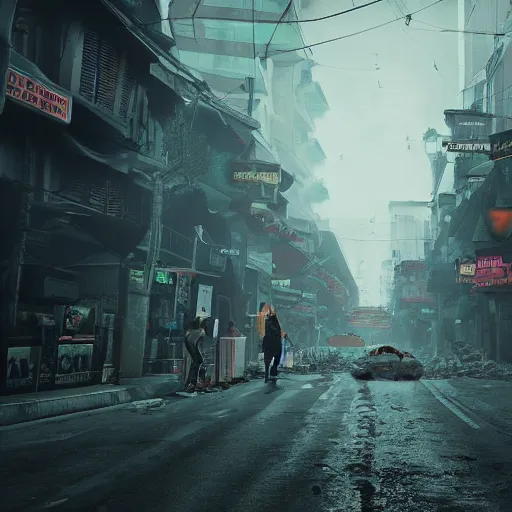 Image similar to streets of manila, philippines as lovecratian horror, hp lovecraft, eldricht abominations, demonic, hell, burning, suffering, depressing image, unreal engine, artstation hd