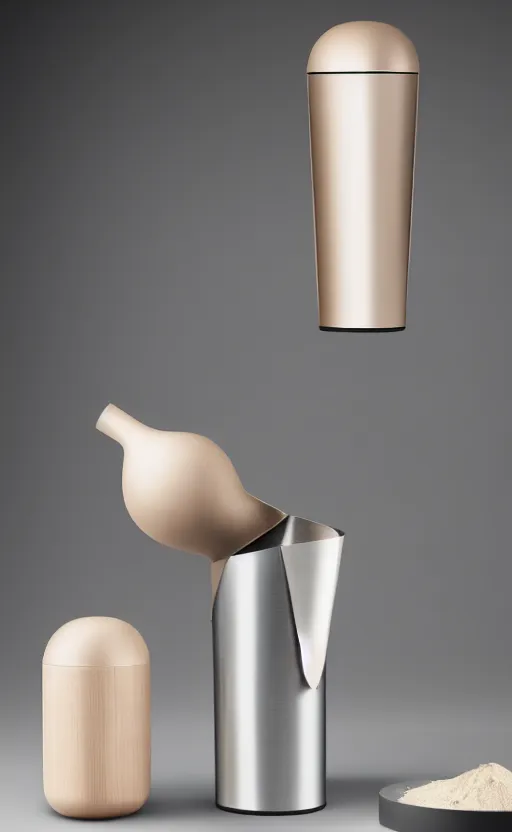 Image similar to a stylish handheld electric powdered beverage mixer ; designed by marc newsom, zaha hadid, blonde, joseph and joseph, frother ; natural materials ; industrial design ; behance ; le manoosh ; pinterest ; if design award ; reddot design award