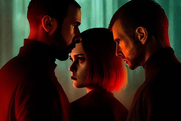 Image similar to film still of closeup diverse futuristic detective partners couple in blade runner 2 0 4 9, cinematic, moody, gritty neon noir by emmanuel lubezki