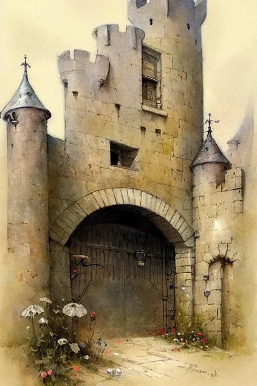 Image similar to (((((1950s castle gate . muted colors.))))) by Jean-Baptiste Monge !!!!!!!!!!!!!!!!!!!!!!!!!!!