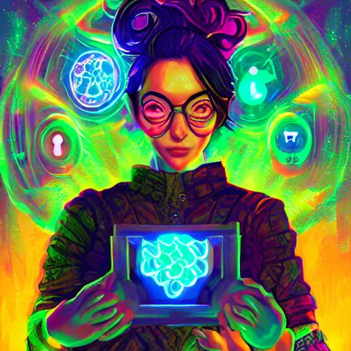 Image similar to skill magic geek inside matrix deepdream radiating a glowing aura stuff loot legends stylized digital illustration video game icon artstation lois van baarle, ilya kuvshinov, rossdraws,