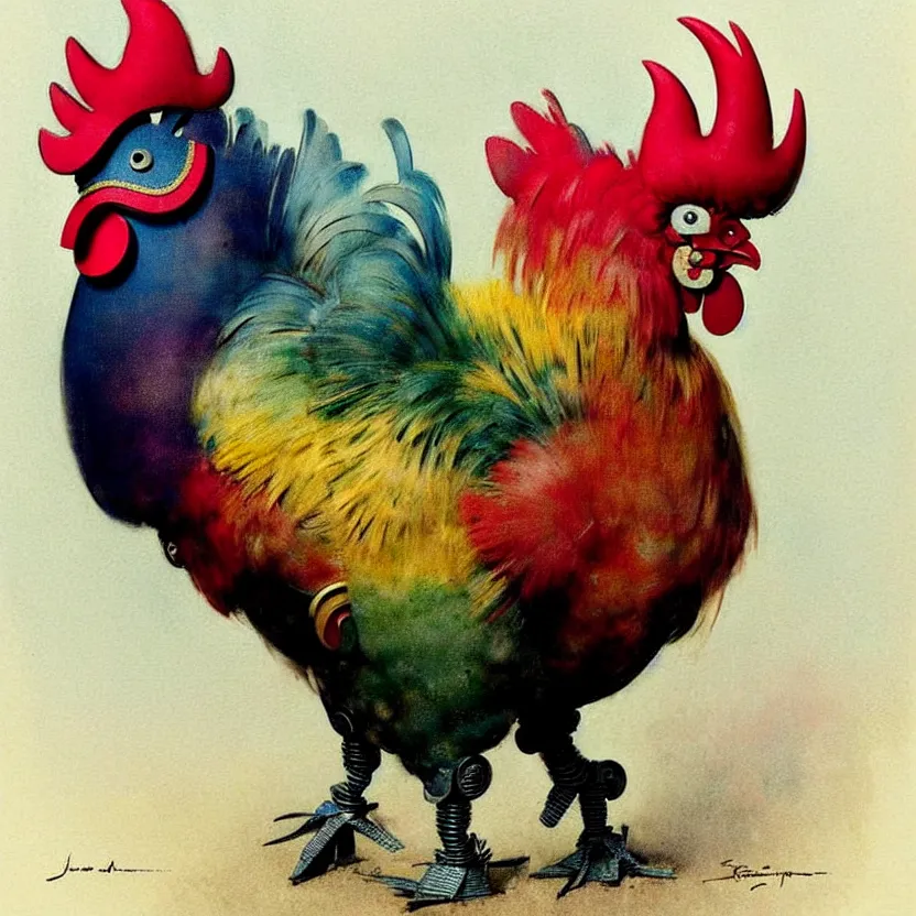 Image similar to ( ( ( ( ( 1 9 5 0 s retro future robot rooster. muted rainbow colors. ) ) ) ) ) by jean - baptiste monge!!!!!!!!!!!!!!!!!!!!!!!!!!!!!!