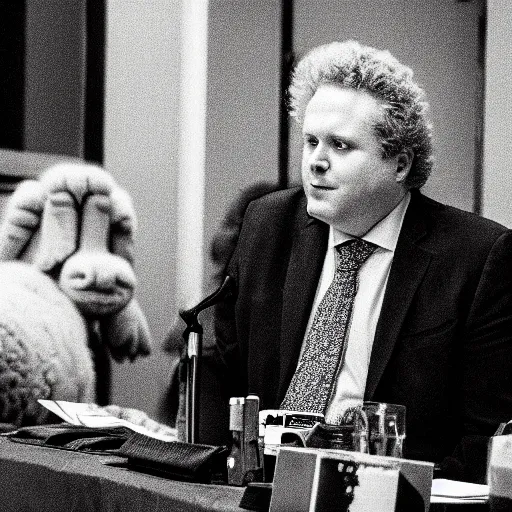 Image similar to A hyper-realistic black and white photograph taken with a 50mm 1.4 lens of Jean Charest with sheep hair