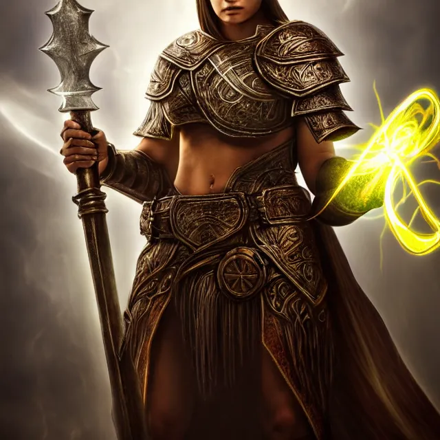 Image similar to cleric warrior with light powers, 4 k, hdr, smooth, sharp focus, high resolution, award - winning photo, anne stokes, photorealistic