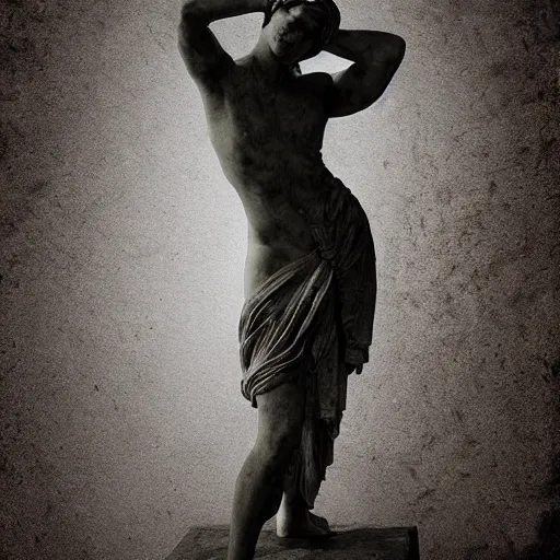 Image similar to a grecque statue, realistic and abstract at the same time, photographic, cinematic lighting, digital art,