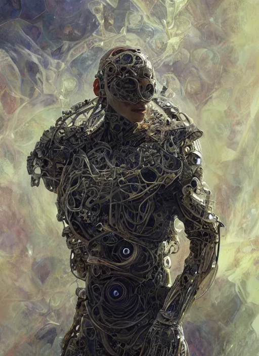 Image similar to lionel messi as a organic cyborg, diffuse lighting, fantasy, intricate, elegant, highly detailed, lifelike, photorealistic, digital painting, artstation, illustration, concept art, smooth, sharp focus, art by john collier and albert aublet and krenz cushart and artem demura and alphonse mucha