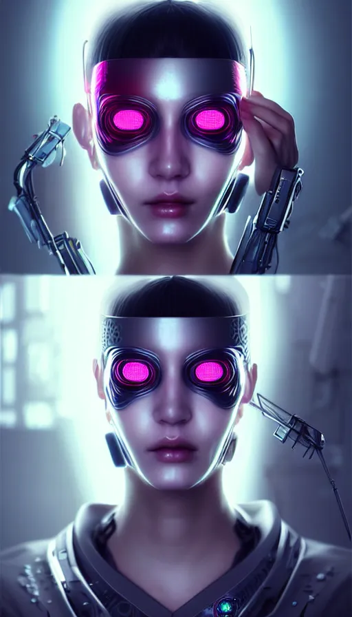 Image similar to face mask on beautiful woman face, cyberpunk art by kuno veeber, cgsociety, computer art, ultra detailed, futuristic, anime aesthetic