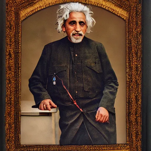 Prompt: afghani einstein portrait