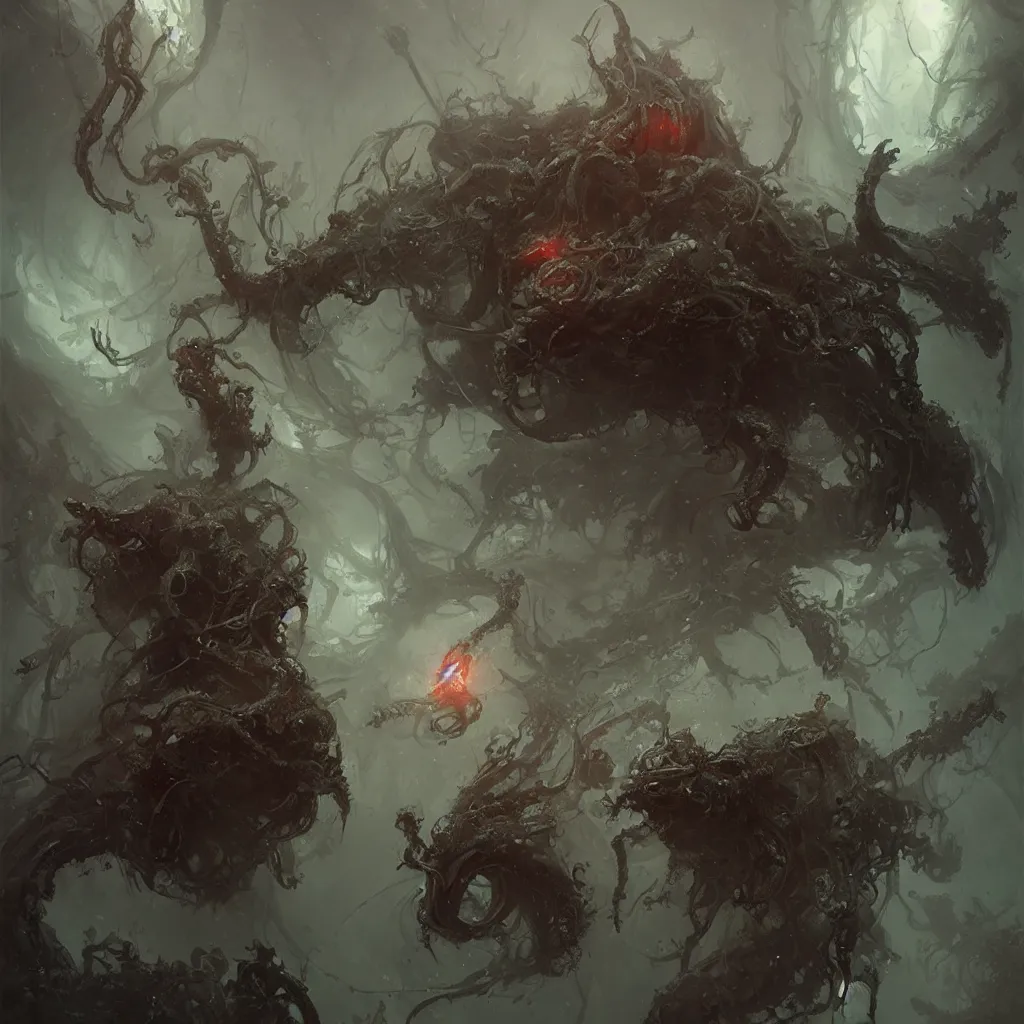 Image similar to lovecraftian horror by wlop, greg rukowski, ruan jia, horrifying