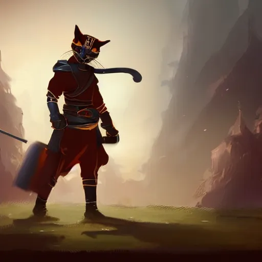 Prompt: cat samurai concept art, digital painting, trending on artstation, highly detailed, epic composition, 8 k uhd