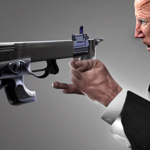 Image similar to adolf hitler shooting joe biden with a pistol, octane render, 4 k, hyper detailed.