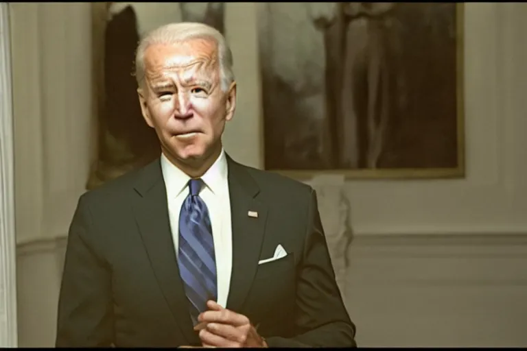 Image similar to film still frame of biden in requiem-for-a-dream, high quality