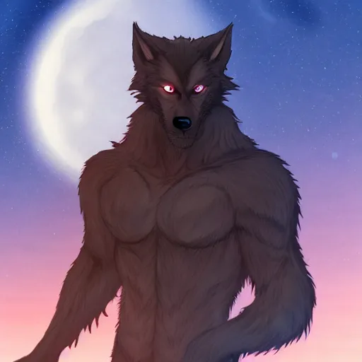 Prompt: male werewolf transformation at night with black realistic fur, under the moon, ultra detail, anime style, 8 k