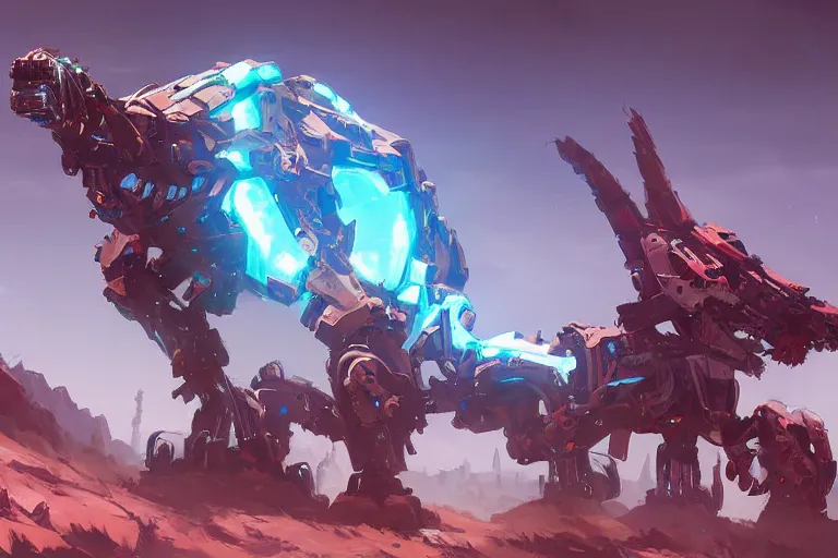 Image similar to grimhorn fanghorn machine mecha animal beast robot of horizon forbidden west horizon zero dawn bioluminiscence, behance hd by jesper ejsing, by rhads, makoto shinkai and lois van baarle, ilya kuvshinov, rossdraws global illumination