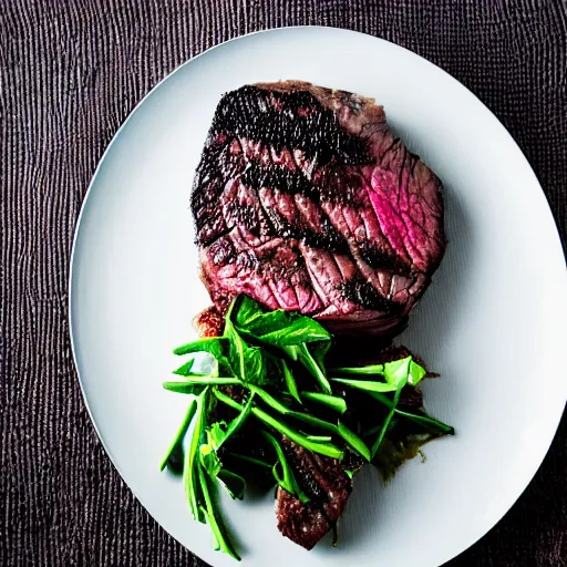 Prompt: A perfectly guitar shaped perfectly cooked rare steak, blue meat, food photography, 35mm, macro