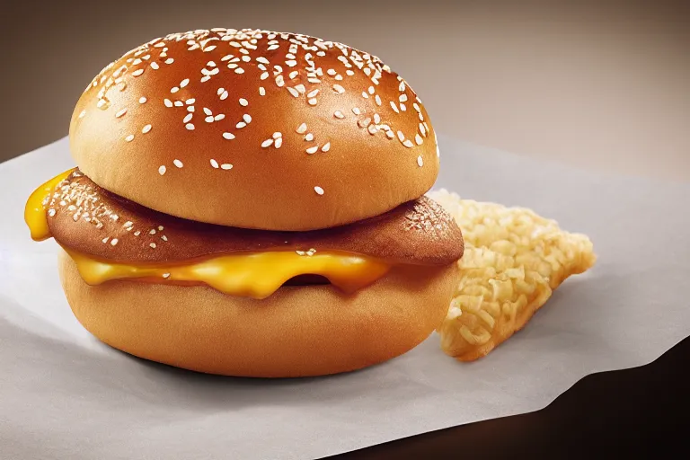 Prompt: mcdonalds salt between two sesame seed buns, commercial photograph