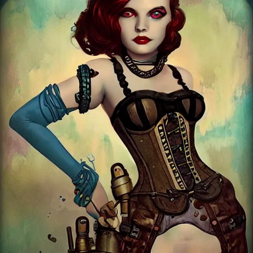 Image similar to lofi underwater bioshock biopunk steampunk portrait, wearing corset, Pixar style, by Tristan Eaton Stanley Artgerm and Tom Bagshaw.