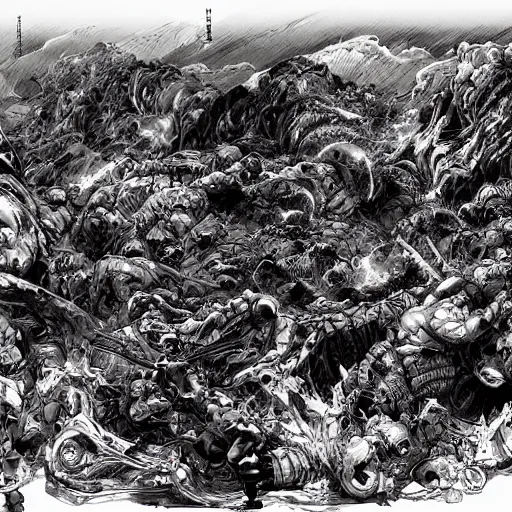 Prompt: the landscape of hell, kinetic, hot, artist kim jung gi