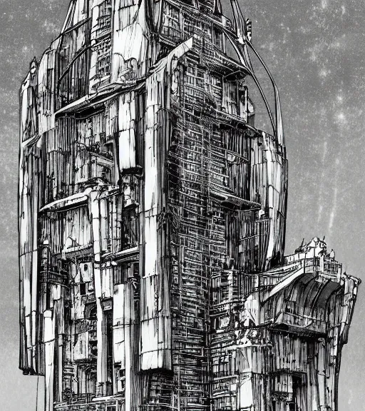 Prompt: tarkovsky, majestic ancient tower of babylon below a woman in transparent cyber clothing, hyperrealistic, blame manga, full color, manga style, by tsutomu nihei, cyber architecture, intricate, illustration, concept art, hyper - detailed, smooth, masterpiece, epic, cinematic, high quality