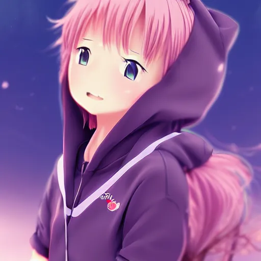 Image similar to advanced anime character art render, beautiful anime girl wearing a whale hoodie outfit , Rossdraws, WLOP , Sakimimichan