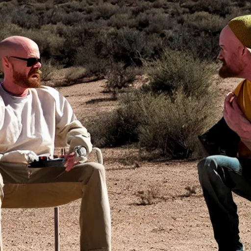 Prompt: Walter White meets Jesse pinkman in a desert