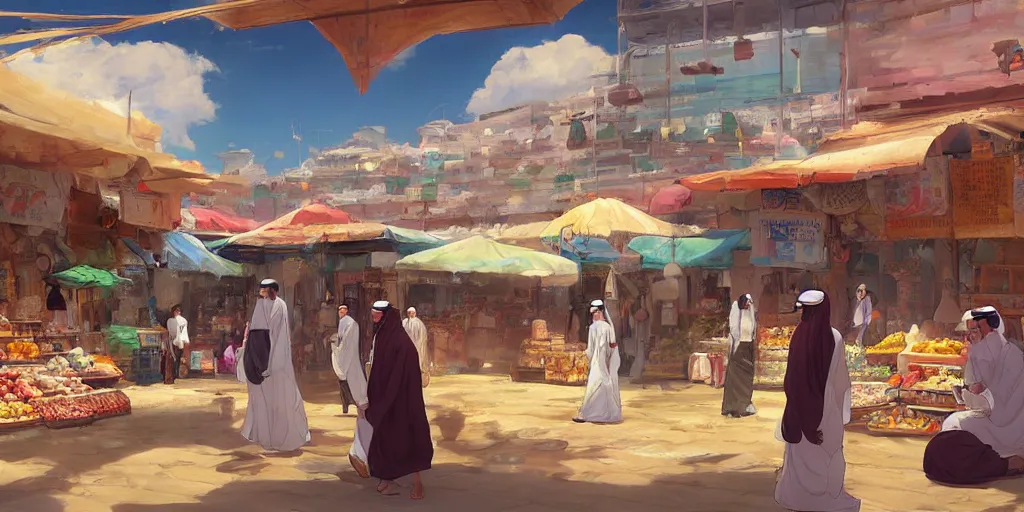 Image similar to arabian marketplace by makoto shinkai