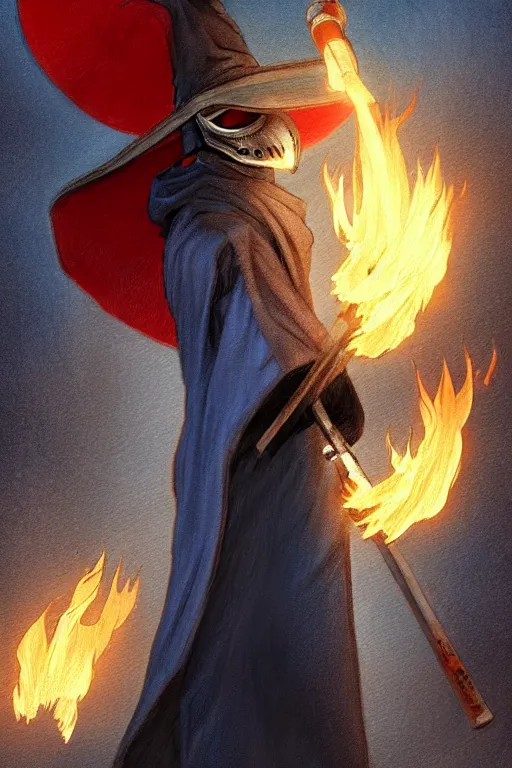 Prompt: a pencil smear sketch of a plague doctor with a blue wizard robe holding his right hand out with fire coming off of it, as a d & d character, blue robe, magical, red highlights, hip hop aesthetic, concept sheet, painting by gaston bussiere, demon slayer, akiri toriyama, dramatic lighting, professional manga style, anime